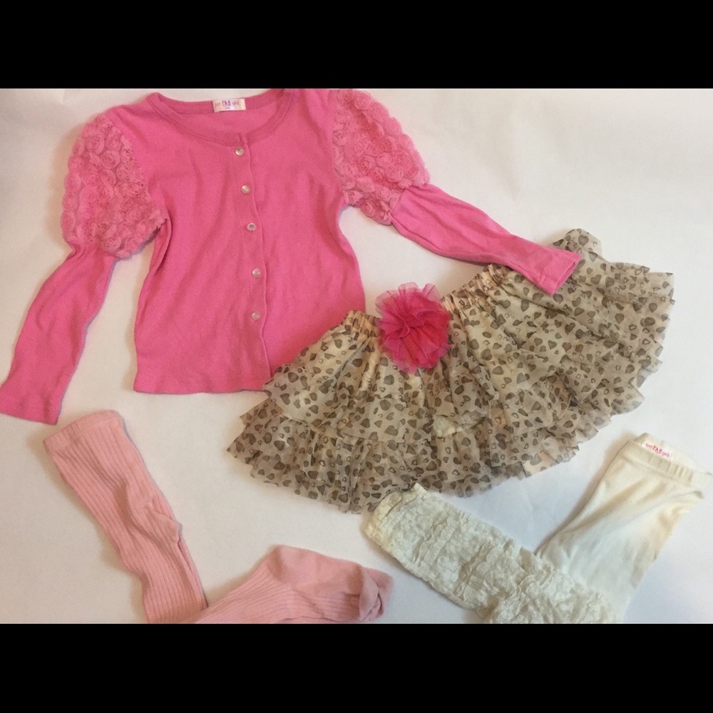 Girls 6/6X Pink Brown Leopard Print Skirt & Top